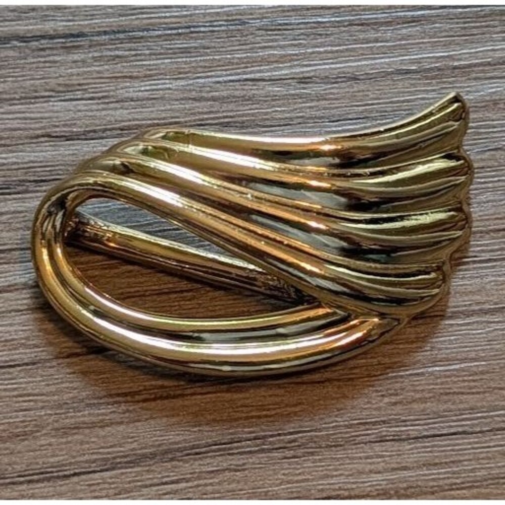 Vintage Piscitelli Gold Tone Swirl Wing Scarf Clip/Slide 2" Art Deco Style